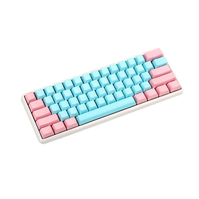 Pink PBT mechanical keyboard keycaps with side-engraved legends showing 1.5mm thickness