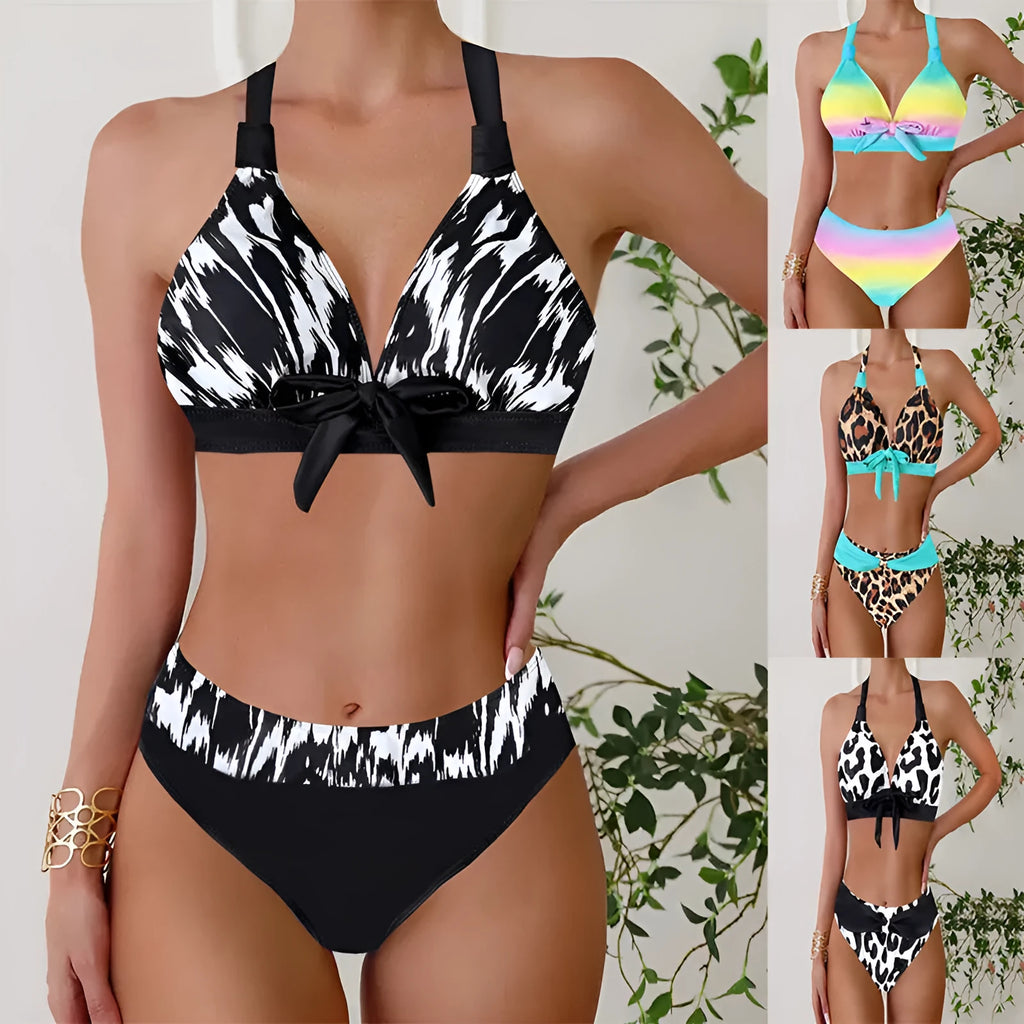 Triangle bikini set in blue, polyester fabric with cotton lining, for women's swimming and wading