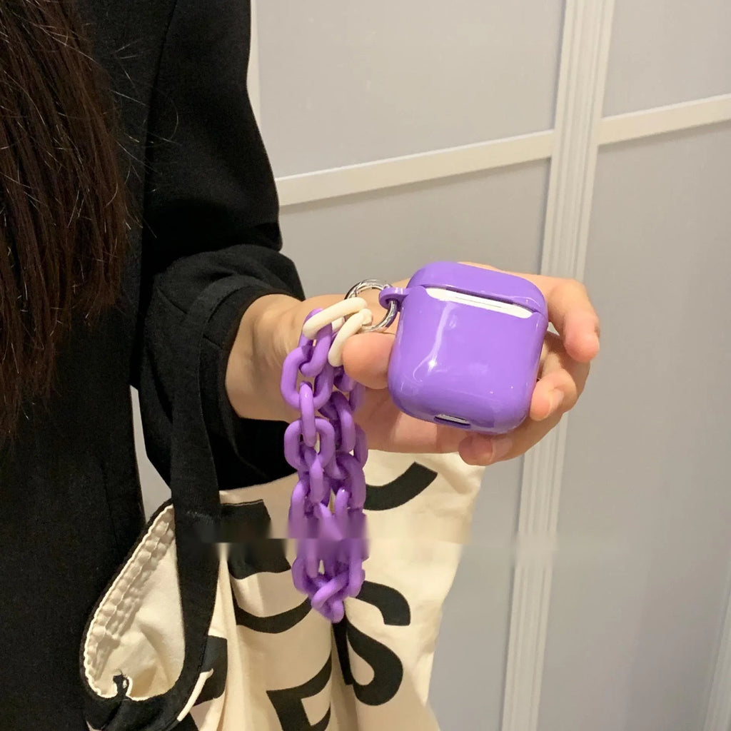 Silicone protective sleeve for AirPods 1/2 and AirPods Pro, purple and green with chain