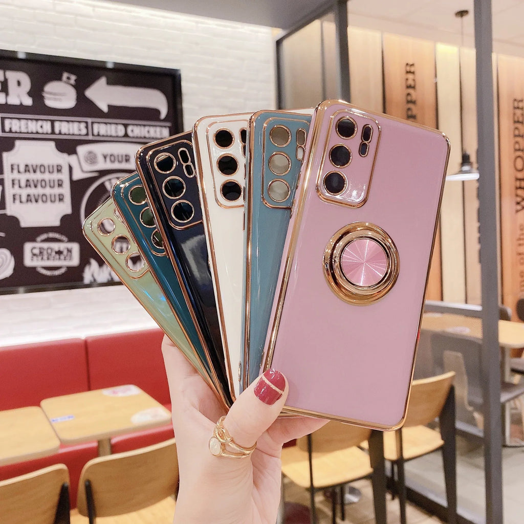 Huawei mobile phone case with magnetic ring bracket in black, green, mint green, purple or white colours