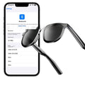 Black AI smart glasses with Bluetooth audio, touch controls, and UV-protective PC lenses.