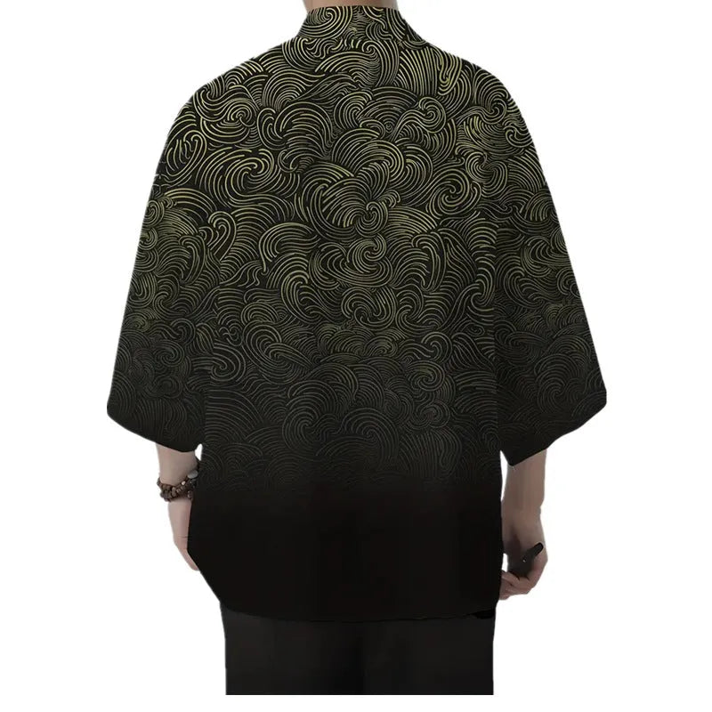 Men's loose 3D printed polyester cardigan coat with 3/4 sleeves, available in multiple colours and sizes up to 6XL