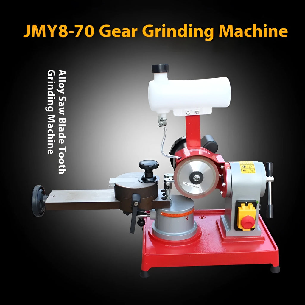 Xiao Mo Wang manual sharpedge grinding machine for alloy circular saw blades on a workbench.