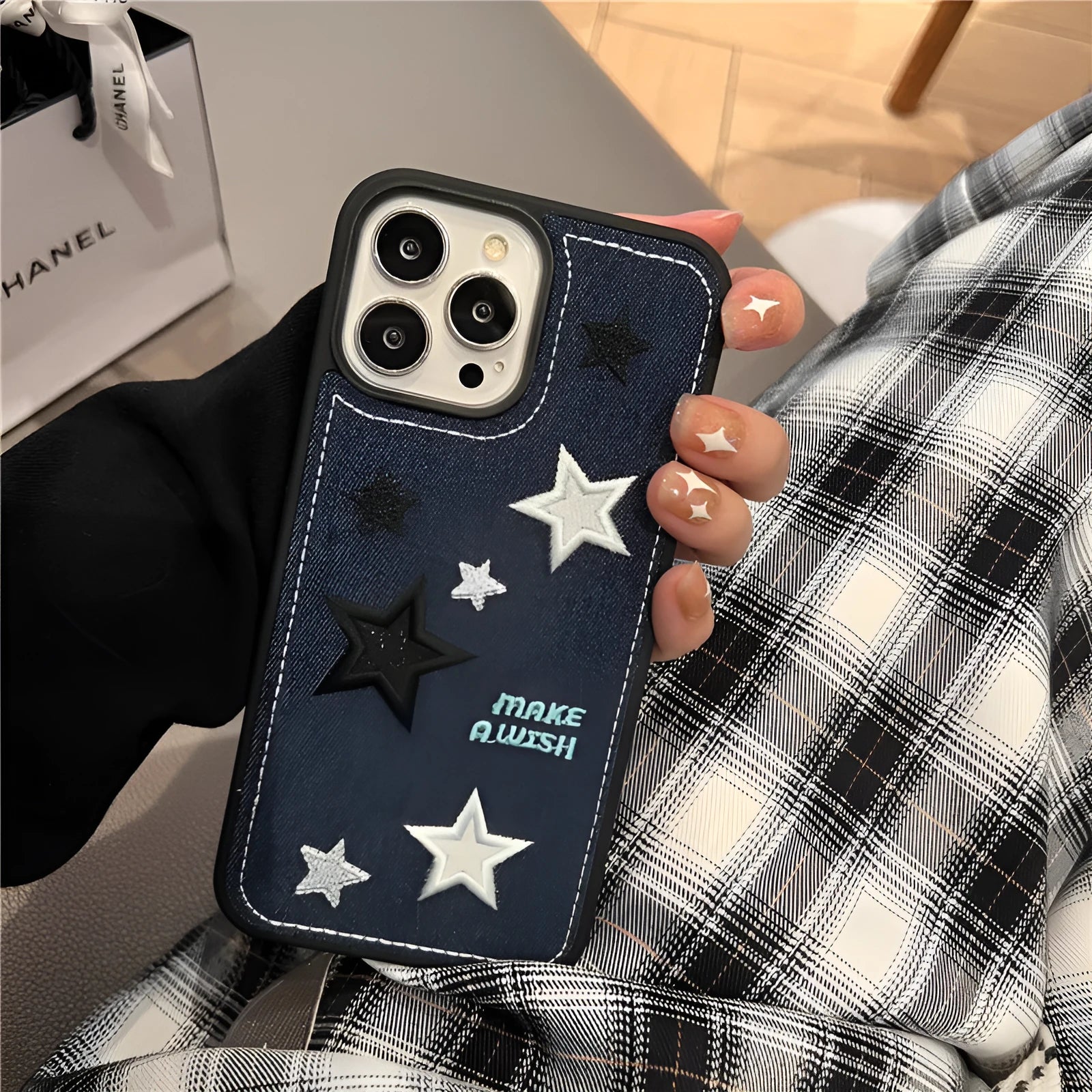 Cowboy embroidery star phone case protector in denim blue for iPhone