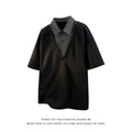Men's black heavy Henry collar polo shirt sweater made from thin spandex fabric with short sleeves.