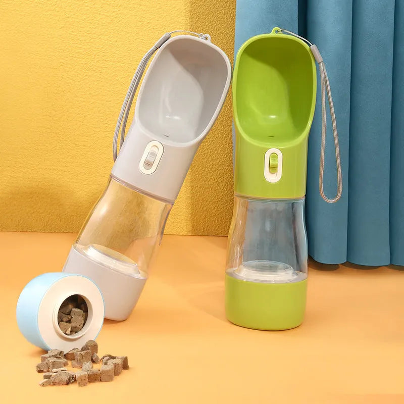 Pet dog water bottle feeder bowl portable outdoor travel 458ml blue plastic