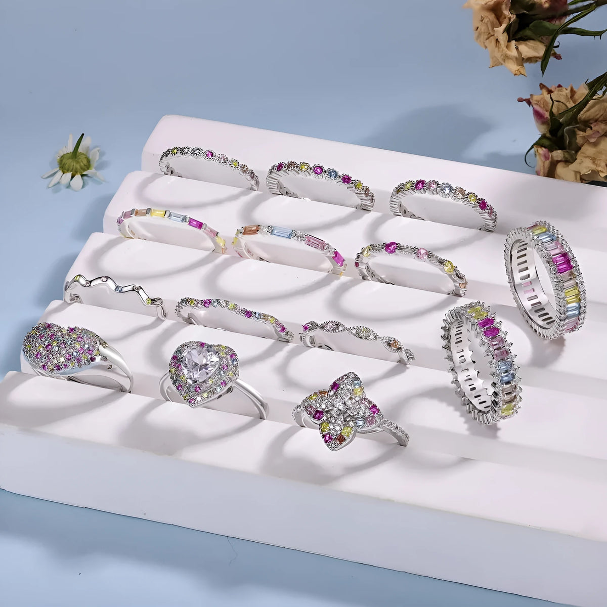 S925 sterling silver zircon ring for women with geometric shape and adjustable open band, sizes 5 to 9