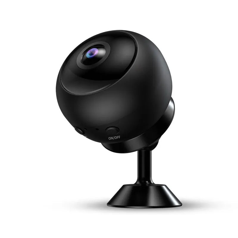 White or black 1080p wireless WiFi security camera with wide-angle lens on a desktop.