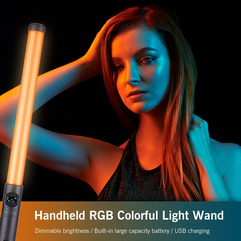 Handheld dual colour temperature LED photography light stick with adjustable brightness and RGB effects