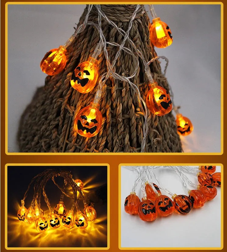 Halloween LED string lights with pumpkin and ghost decorations on 1.2 metre waterproof battery-powered string
