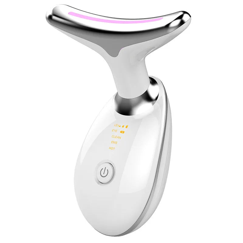 Black Silver EMS thermal neck lifting massager with LED lights on a white background.