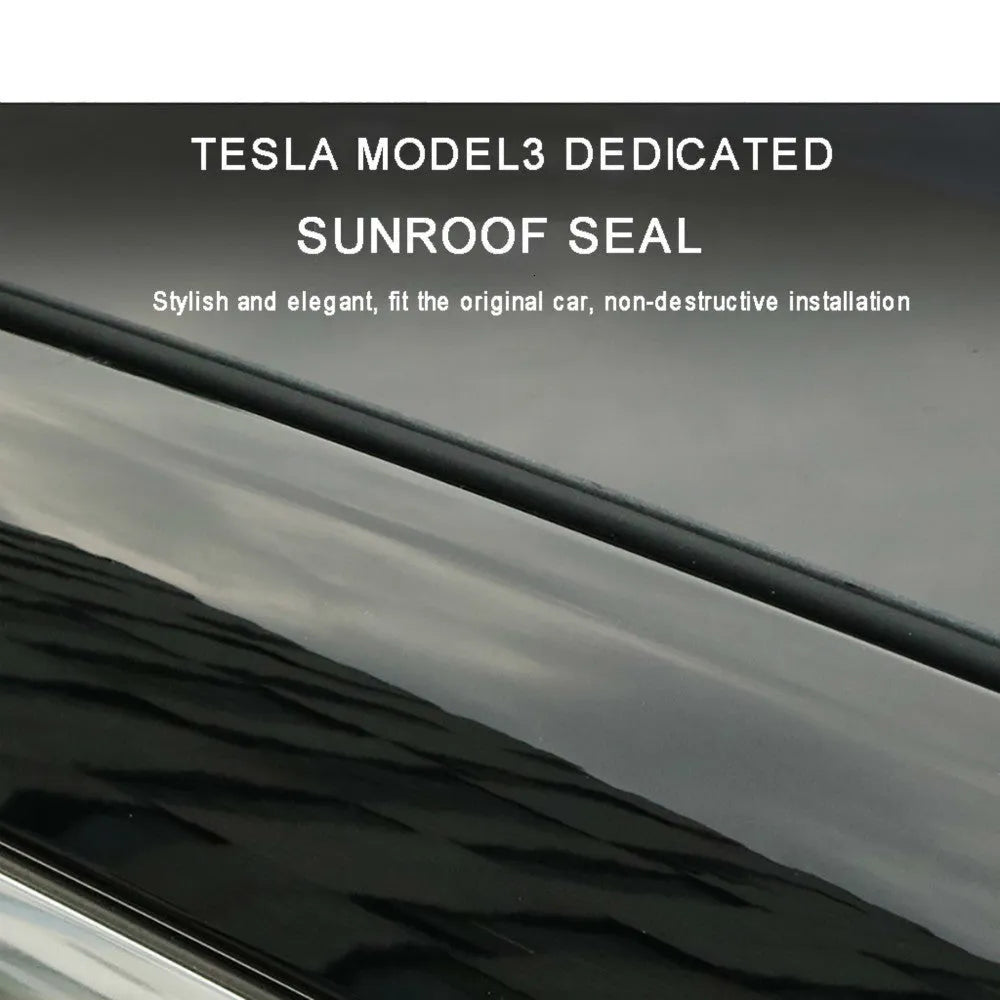 Tesla Model 3 black silicone sunroof seal 285 cm length on white background