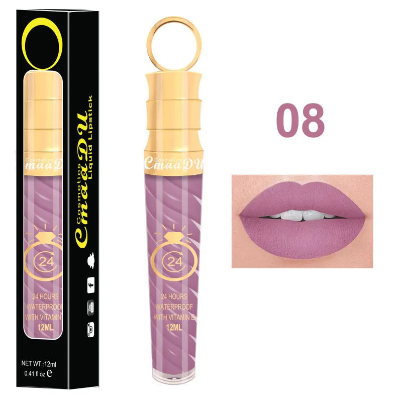 Matte lip gloss tube 12ML with metallic pearl finish, non-stick cup, 20 colours available