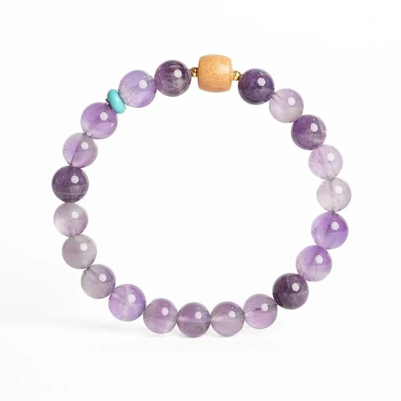 Handmade purple amethyst crystal bracelet for women, showing 6mm and 8mm bead size options.