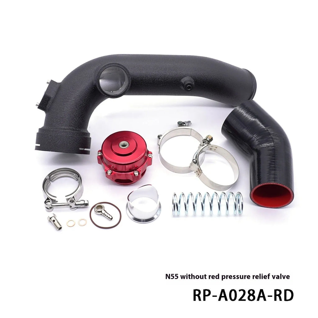 Aluminium turbo air inlet pipe for BMW N54 N55 engine with pressure relief valve in red colour