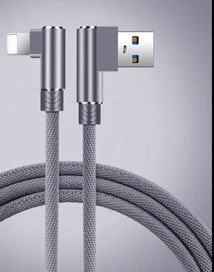 Double elbow fast charging data cable in black, USB interface, 1m length, for mobile gaming and charging