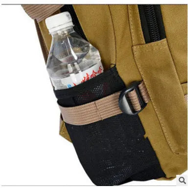 Korean men's retro canvas backpack in army green with flap closure and adjustable straps