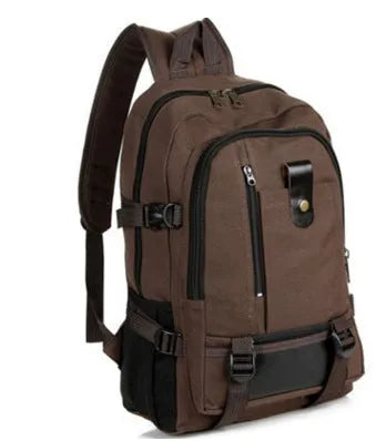 Korean men's retro canvas backpack in army green with flap closure and adjustable straps