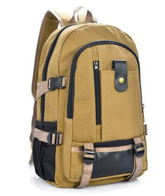 Korean men's retro canvas backpack in army green with flap closure and adjustable straps
