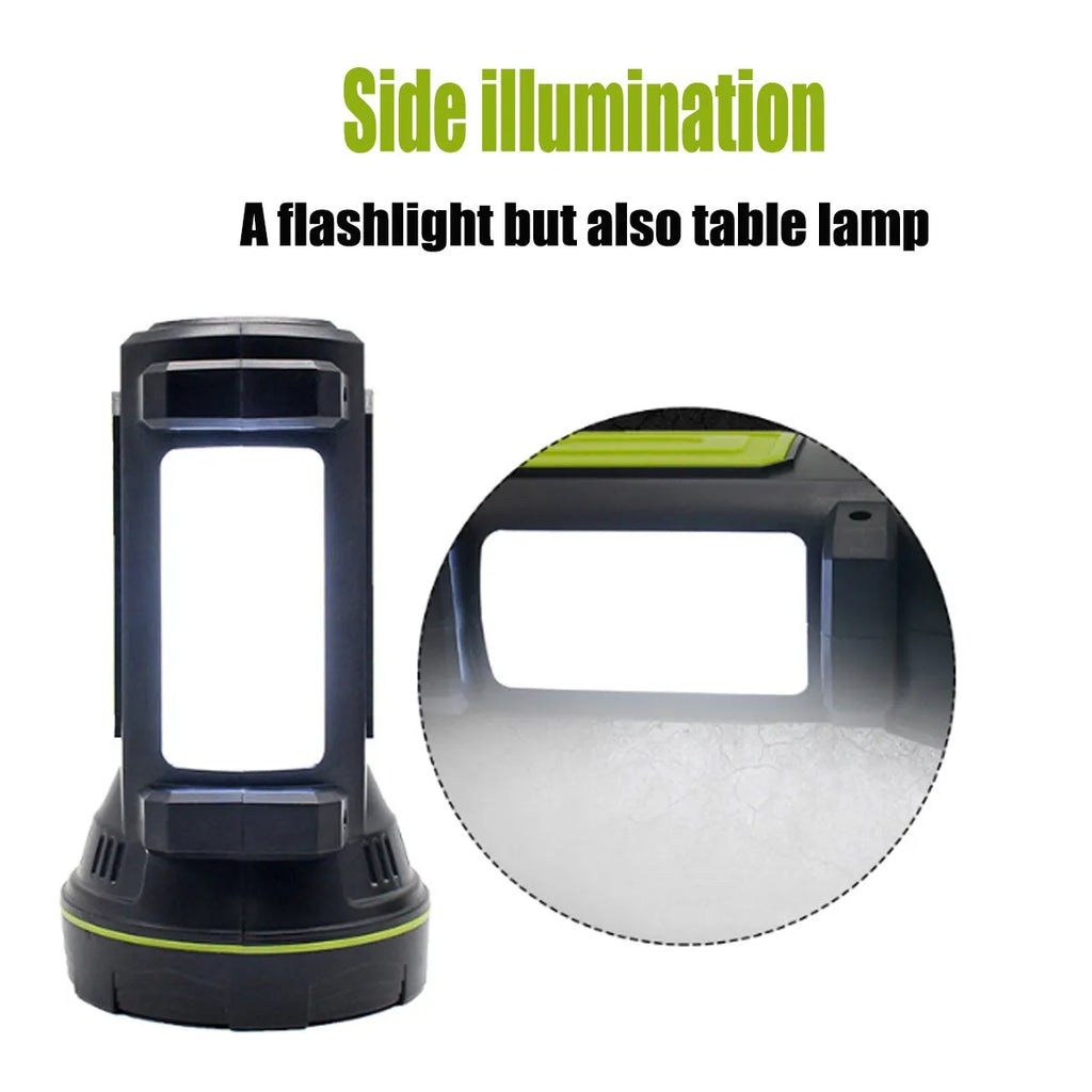 Green USB rechargeable LED flashlight with 500m range and 6000mAh battery