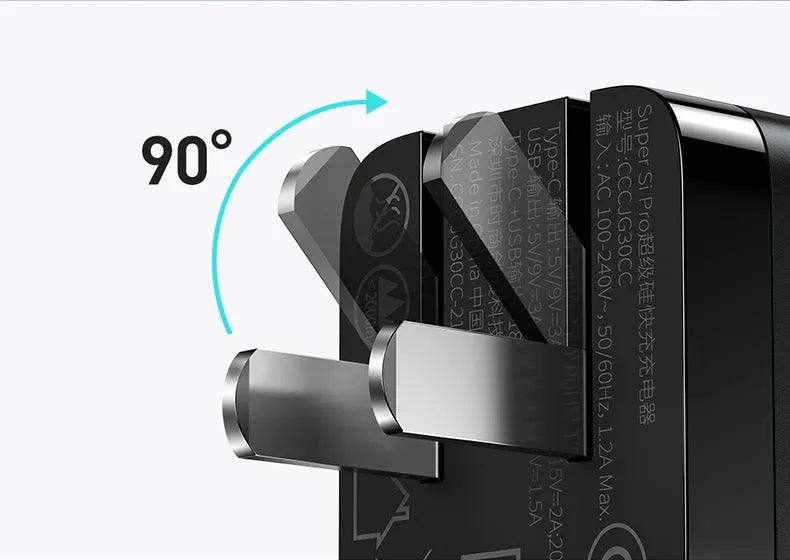 Super Silicon 30W mobile phone charging head in black with USB port