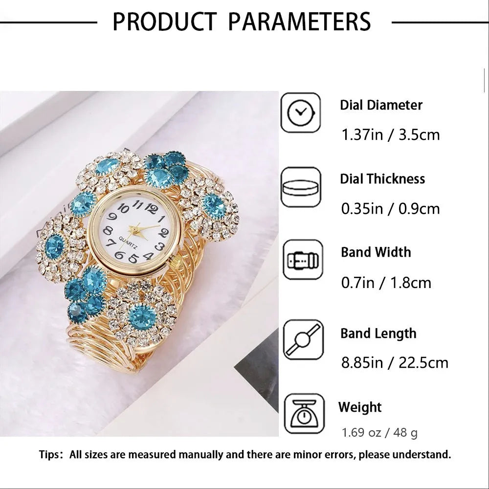 Blue women's quartz watch with rhinestone starry dial, zinc alloy case, stainless steel buckle, 3.5cm dial
