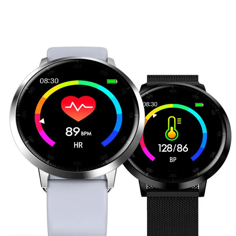Ultra-thin black smart health bracelet with a 1.3-inch screen and silicone wristband on a wrist.