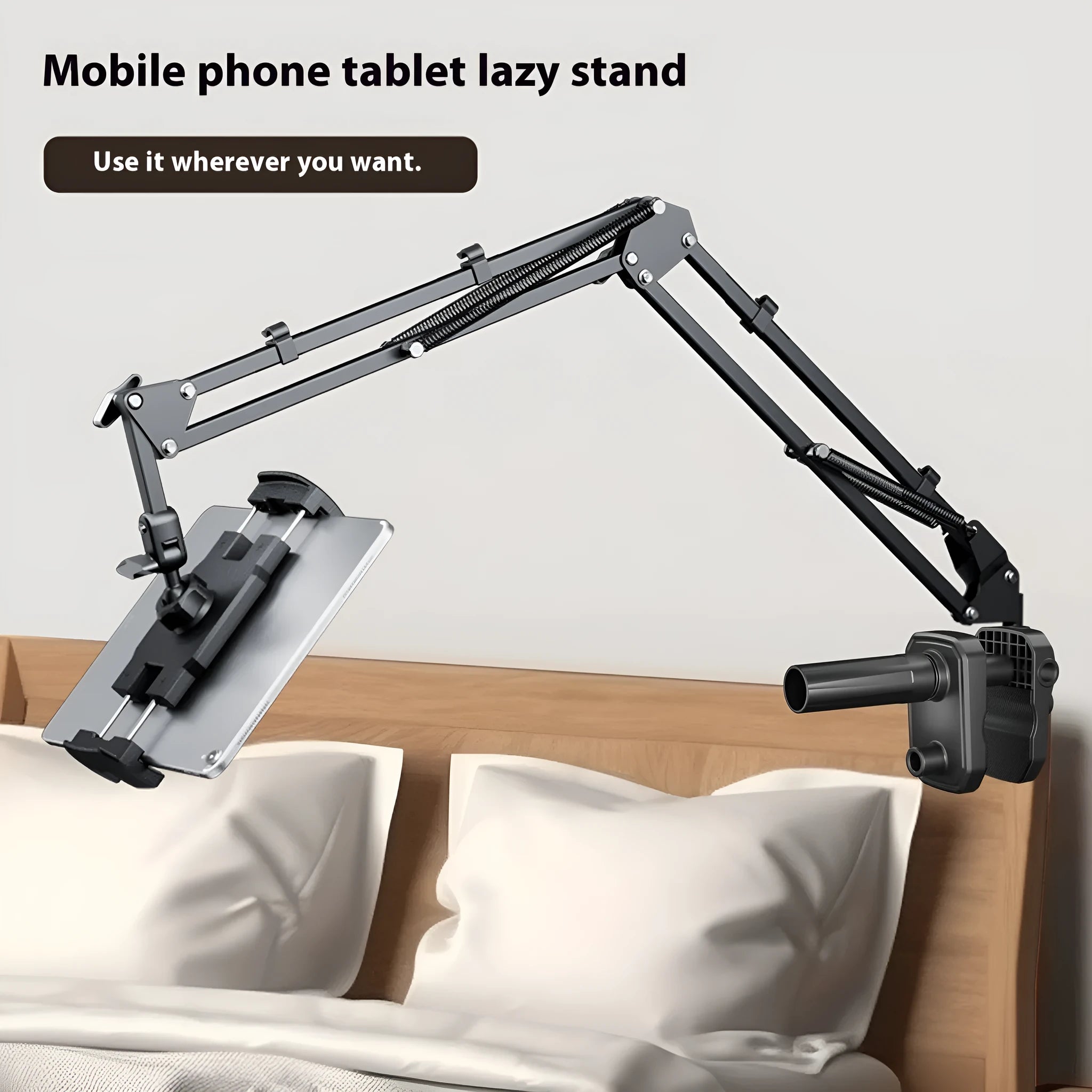 Metal cantilever bracket bedside table with mobile phone holder, J2N2 standard model with four clips