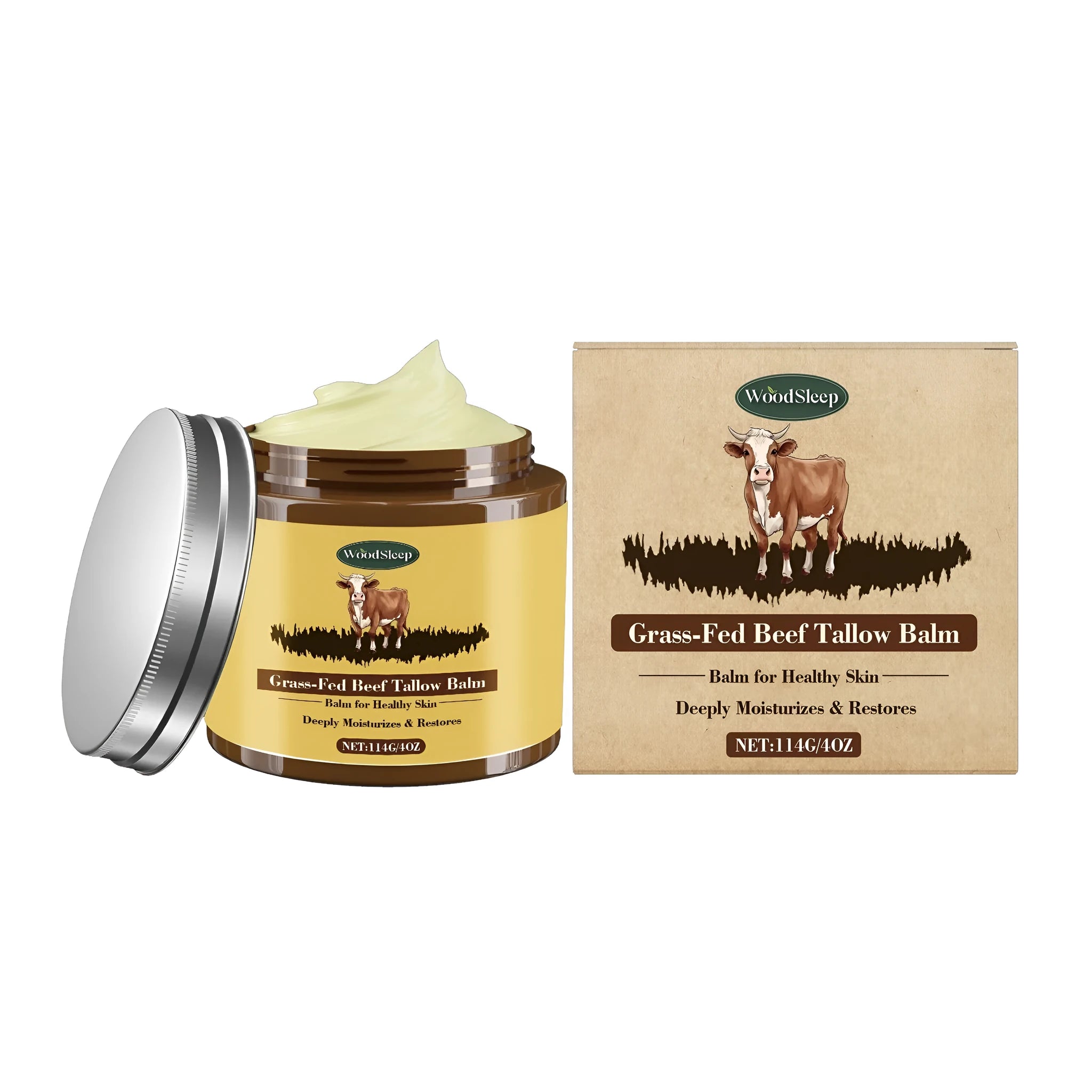 Cow Fat skin care cream in 114g pot with natural tallow, honey and olive oil ingredients