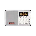 Tecsun Q3 portable digital audio player and FM radio in multiple colours on a white background.