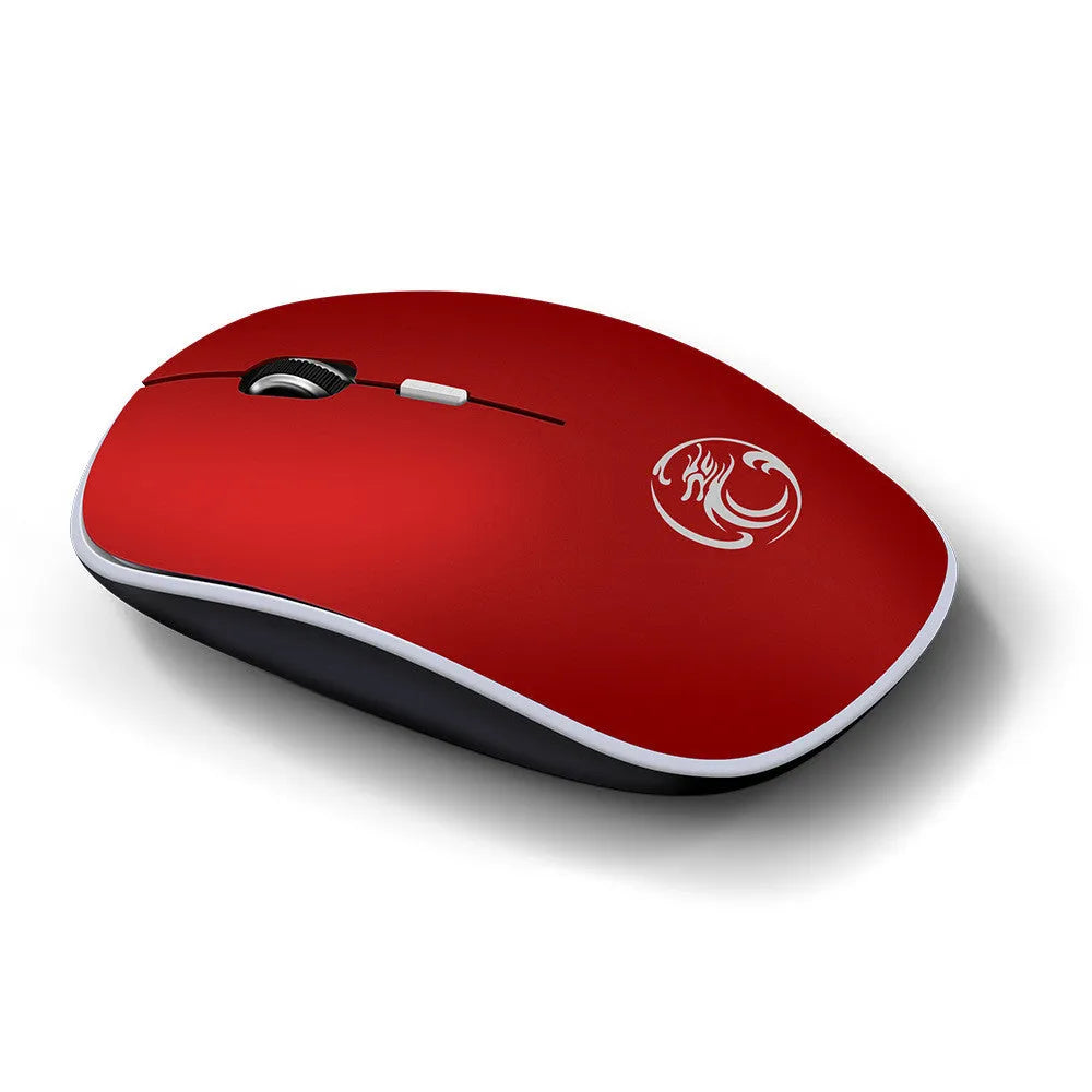 Mute wireless business office mouse in black, ultra-thin mini 115x65x33mm with USB receiver