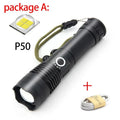 USB Charging Zoom P50 Flashlight with telescopic zoom, XHP70 LED, and aluminium shell