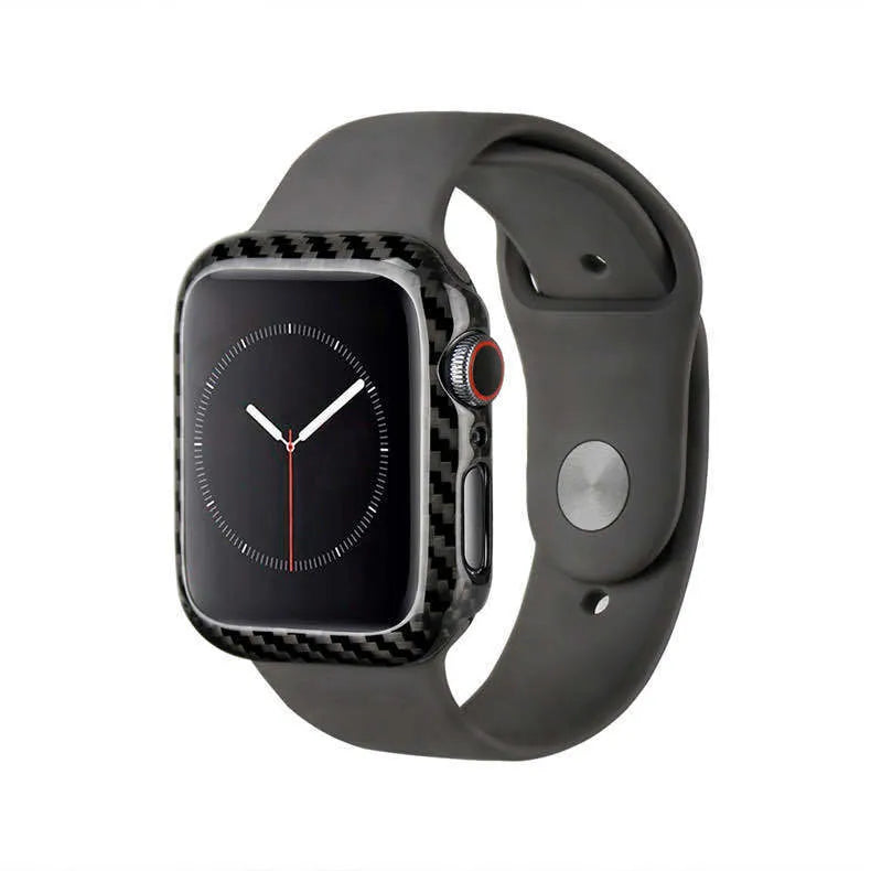 Black carbon fibre leather case for 44mm Apple Watch 4 showing ultra-thin profile