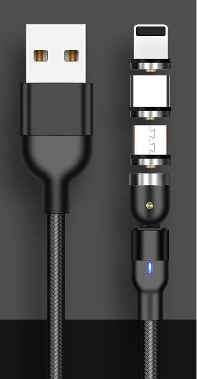 Rotating magnetic charging cable in black, red, or purple, 0.5m, 1m, or 2m, 5V 2.4A charging only