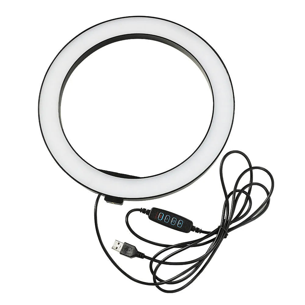 10-inch two-section telescopic ring macro flash live fill light with universal mobile phone mount, 5000K, plug-in