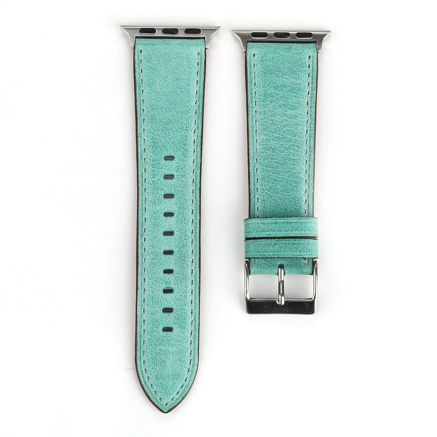 Genuine leather watch strap with a folding buckle, shown in one of six available colours.