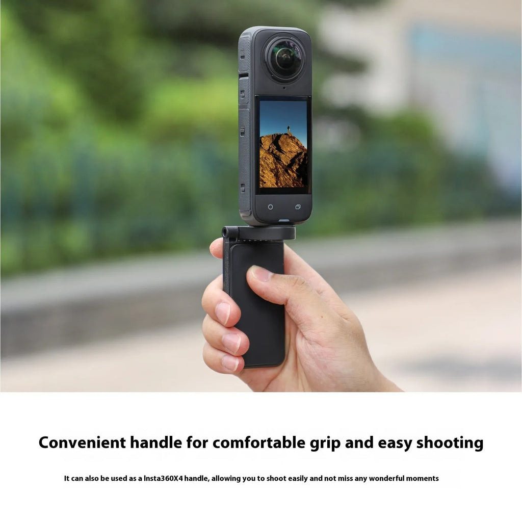 Black magnetic bracket base accessory for Insta360 X4 camera with adjustable angle handle