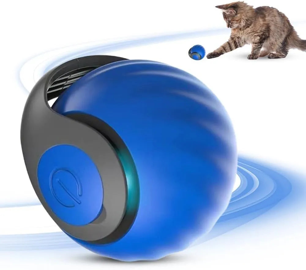 Interactive red rolling ball pet toy for cats and dogs with touch control activation