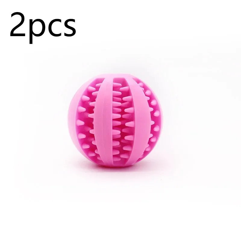 Small pink rubber dog chew toy with a 5 cm diameter for molar cleaning and self-entertainment