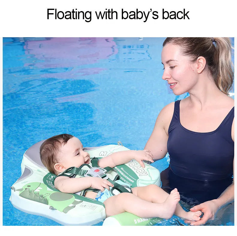 Avocado green dinosaur baby swimming ring with sun shade for infants 3-24 months