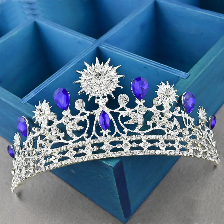 European style silver wedding crown hair accessory with zinc alloy electroplating and rhinestone glass flower modelling