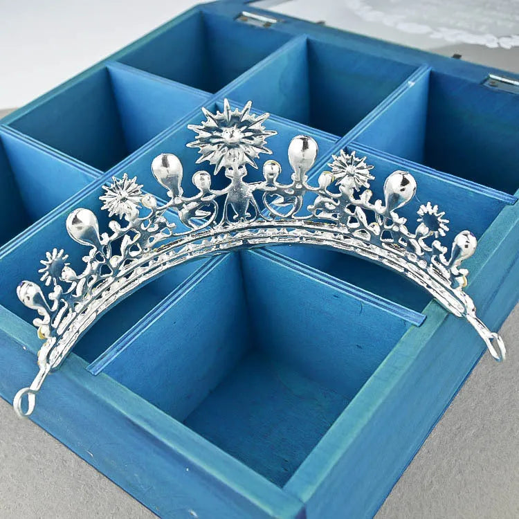 European style silver wedding crown hair accessory with zinc alloy electroplating and rhinestone glass flower modelling