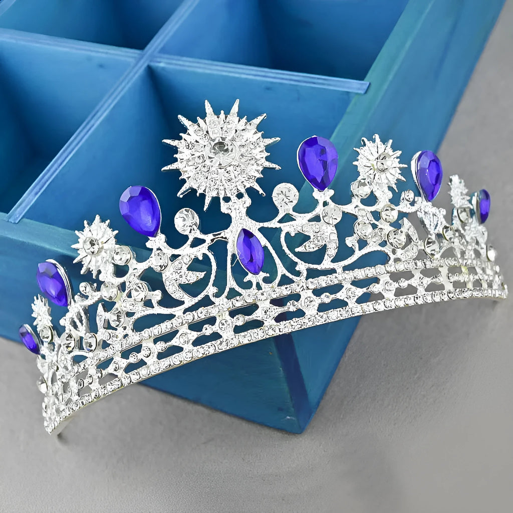 European style silver wedding crown hair accessory with zinc alloy electroplating and rhinestone glass flower modelling