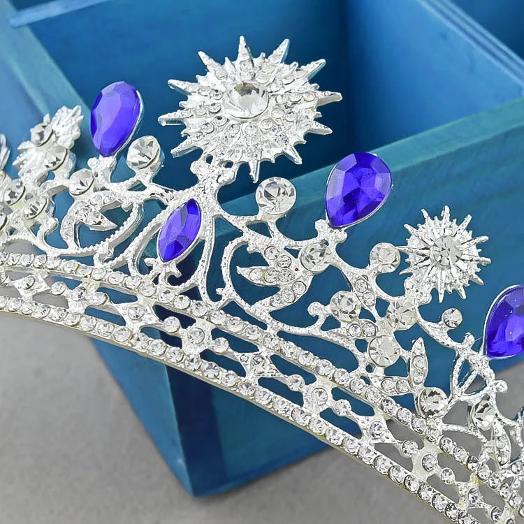 European style silver wedding crown hair accessory with zinc alloy electroplating and rhinestone glass flower modelling