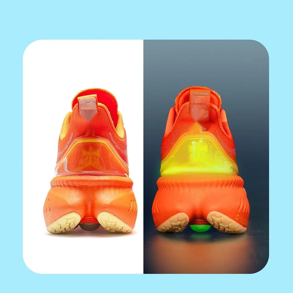 Low-top running sneakers with embroidered detail on a breathable mesh upper and rubber sole.