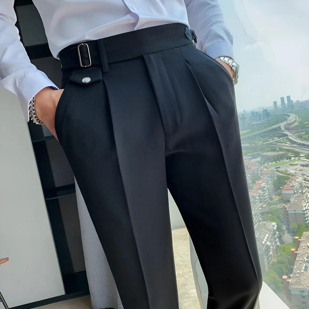 Men's straight-leg casual trousers in polyester available in multiple colours and sizes 29-36