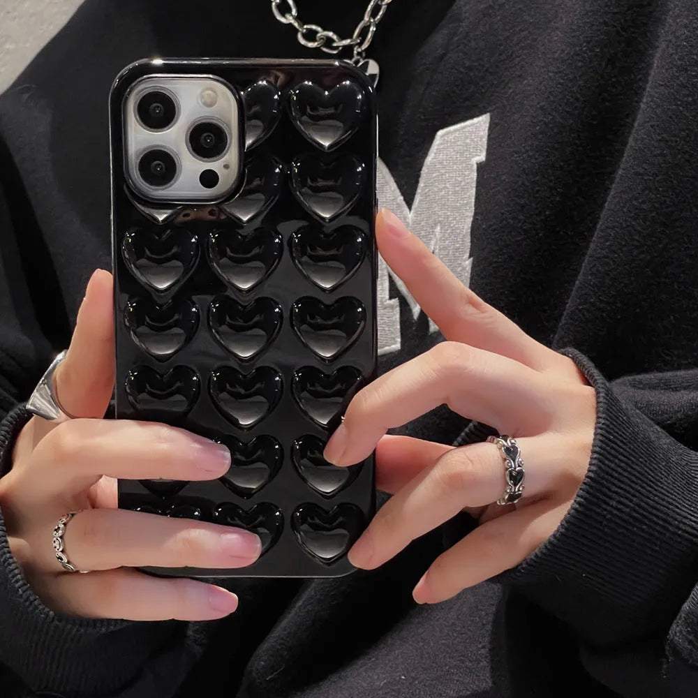 Solid colour 3D love TPU phone case for iPhone with stereo heart pattern and fall protection