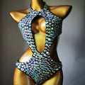 Women's one-piece mesh diamond bikini swimsuit in nylon fabric.