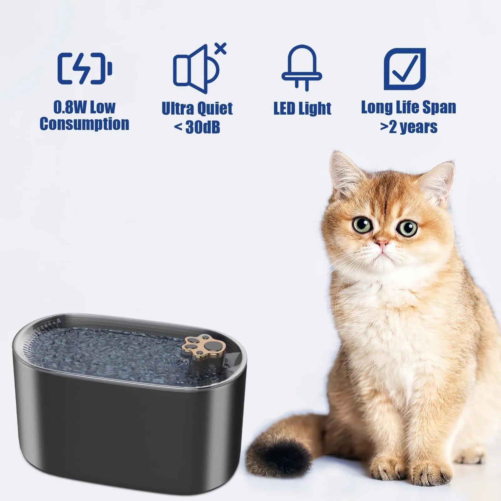 Berlin blue automatic pet water fountain with LED light indicator and triple filter system