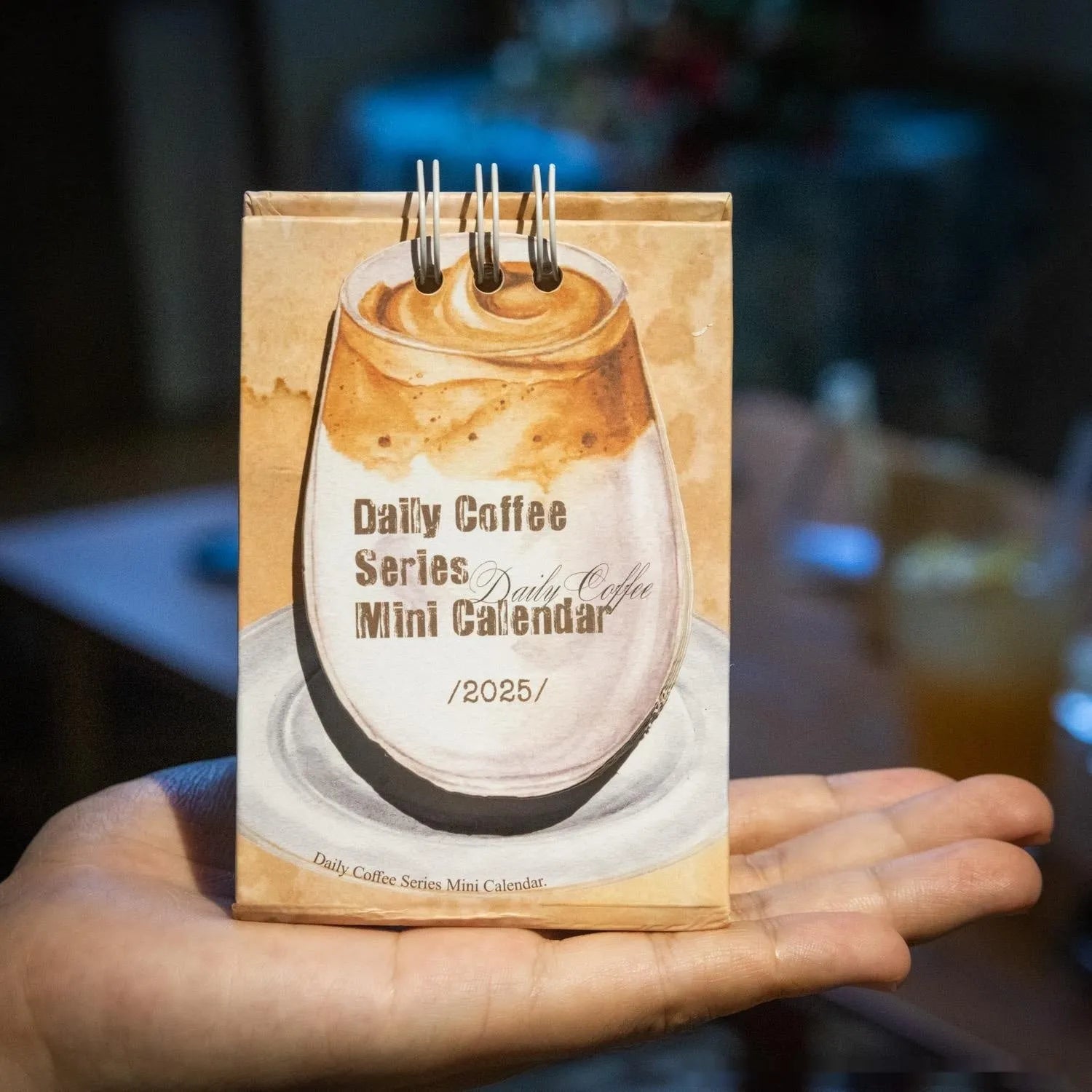 Mini desk calendar 2025 with multiple design options including Coffee Time theme